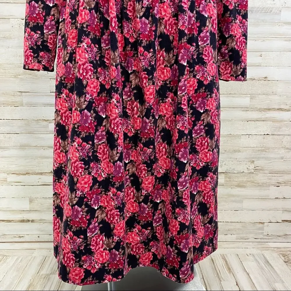 Laura Ashley Vintage Floral Corduroy Dress Womens Size 10 Pink Black Velvet Trim - Picture 5 of 16